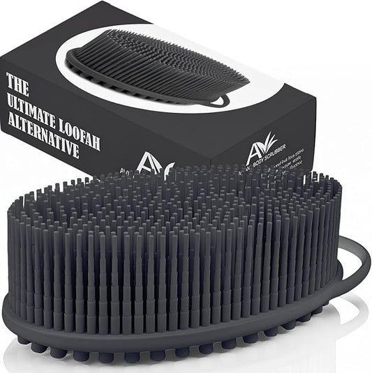 Avilana Silicone Body Scrubber – Gentle Shower Brush & Loofah Alternative- Food Grade & Lab Tested – Fast-Drying, Hygienic, BPA-Free Silicone Body Gentle Exfoliator (Dark Gray, Massage)-VivaGrace Women