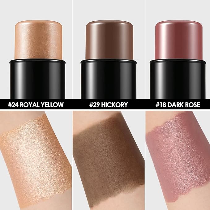 FOCALLURE 3 Pcs Cream Contour Sticks,Shades with Highlighter & Bronzer & Blush,Non-greasy Long-wear Face Contouring Pen,Easy to Sculpt the Face and Create a Lightweight Finishing Makeup,DEEP-VivaGrace Women
