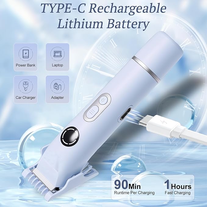 Bikini Trimmer for Women, 4 in 1 Wet/Dry Electric Razors for Women - Dual Head, Painless Rechargeable Portable Womens Razors for Shaving Set for Face, Nose, Eyebrows, Armpits, Bikini Area (Blue)-VivaGrace Women