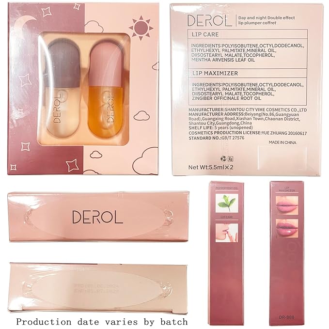 DEROL 2Pcs Natural Lip Plumper, Plant Extracts Plumping Lip Serum, Lip Enhancer Including Day and Night Lip Plumping Balm, Lip Care Serum for Fuller & Hydrated Sexy Lip (5.5MLX2)-VivaGrace Women