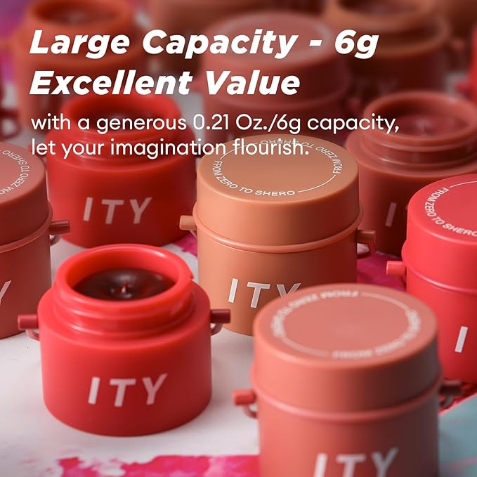 ITY Velvet Matte Finish Lip Stain-Mousse Textured Pudding Pot Lip Clay with Brush, Red Shade, Dual-Use as Lipstick and Blush, Conceals Lip Lines, Rich Pigment, 0.21 oz (6g) in Cherry Bliss-VivaGrace Women