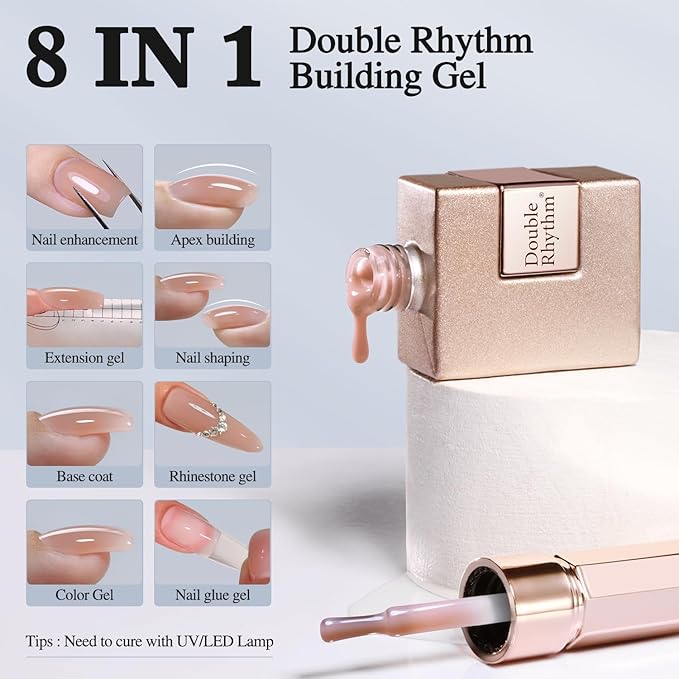 Double Rhythm Clear Gel Nail Polish 15ml Nail Strengthener in a Bottle Nail Extension Hard Gel Soak Off Long Lasting UV Gel (Light Nude 8 in 1-6)-VivaGrace Women