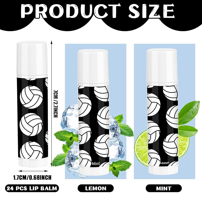 24 Pcs Volleyball Lip Balm Volleyball Team Gifts Volleyball Party Favors Volleyball Lip Balm Gift for Volleyball Team Volleyball Party Guest Supplies (Black)-VivaGrace Women