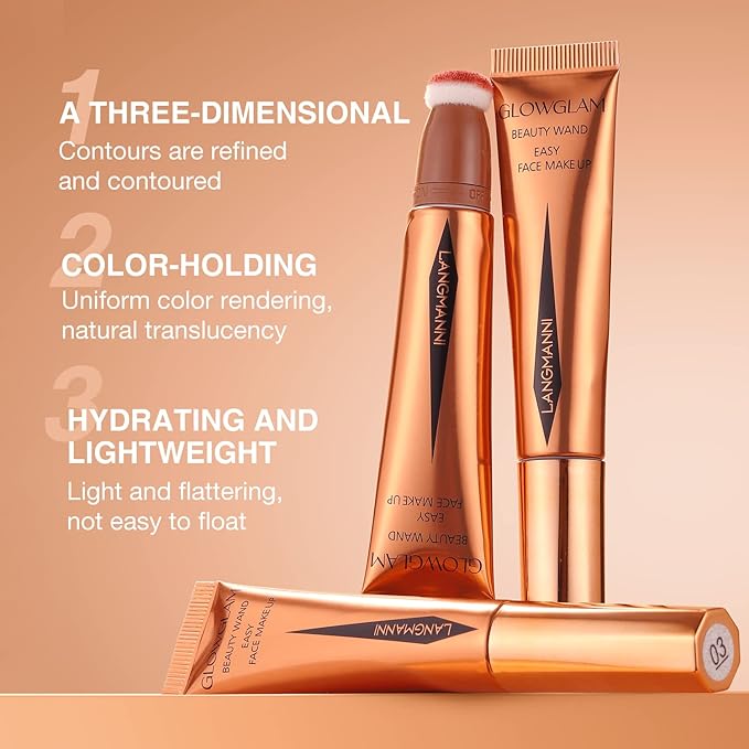 LANGMANNI Liquid Contour Beauty Wand, Face Concealer Contouring,Highlighter,Blusher Stick with Big Cushion Applicator.Cream Contour Stick For Finish Face Contour Makeup. (#06 Highlighter)-VivaGrace Women