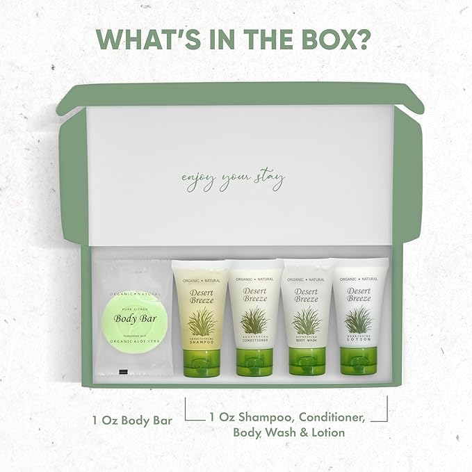 Amenity Kit | Boxed Hotel Toiletries | Bulk Set 1oz Travel Size Shampoo, Conditioner, Lotion, Body Wash & Body Bar Soap for Guest Hospitality AirBnB/Vacation Rentals | 1 set per case-VivaGrace Women