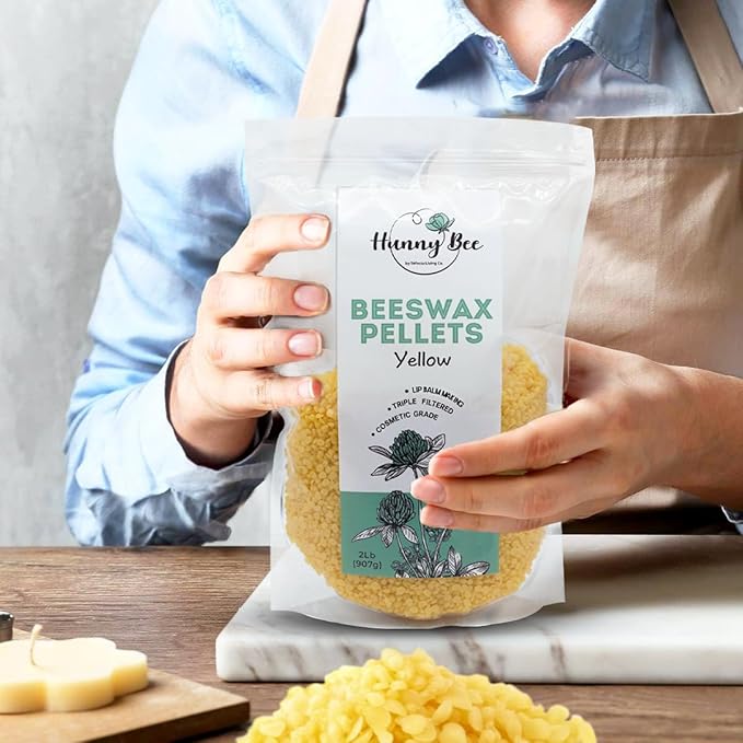 HUNNYBEE Beeswax Pellets 3LB, 100% Pure Bees Wax for DIY Candles, Skin, Body Cream, Face, and Hair Care, Lotions Deodorant, Lip Balm and Soap Making (Yellow, 3 lbs)-VivaGrace Women