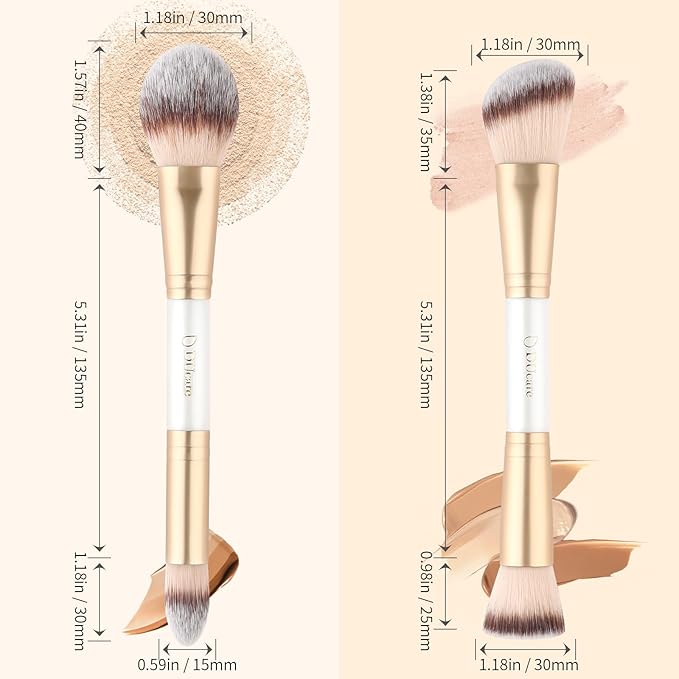 DUcare Makeup Brushes Duo End Foundation Contour Powder and Buffer Brush Bronzer Double Makeup Brush Set 2Pcs white-VivaGrace Women