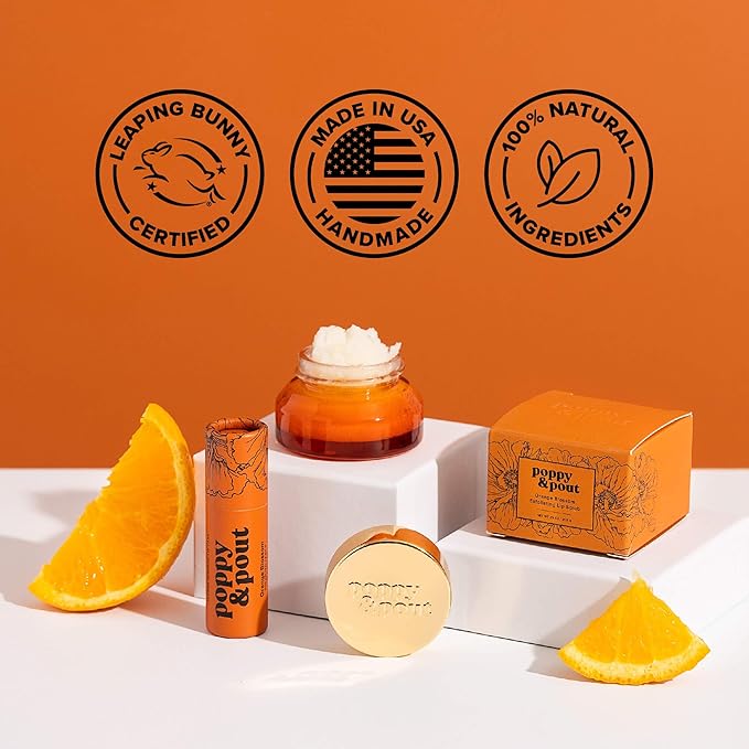Poppy & Pout Orange Bloom Jumbo Lip Balm | All Natural Lip Balms & Moisturizers | Hydrates with Beeswax, Vitamin E, Organic Coconut Oil | Cruelty-Free | Lip Balm in Recyclable Cardboard Tube-VivaGrace Women