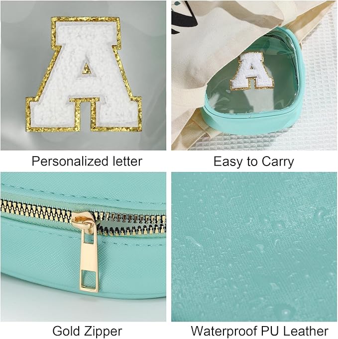 YOOLIFE Initial Make Up Bag Travel Toiletry Bag, Clear Makeup Bag Preppy Cosmetic Bags Small Makeup Bag Travel Essentials Gifts for Women Teen Girlfriend Teacher Mom Birthday Gifts Makeup Pouch Blue J-VivaGrace Women