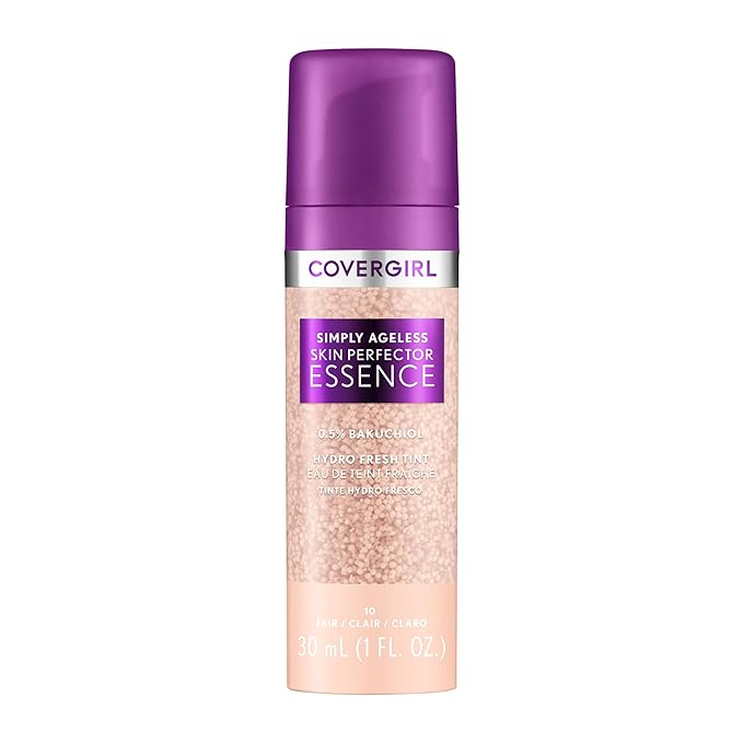 Covergirl Simply Ageless Skin Perfector Essence Foundation, 10 Fair, Tinted Skin Perfector, Skincare Makeup Hybrid, Sheer Tint, Radiant Finish, Skin-Like Finish, Vegan Formula, 1.0oz-VivaGrace Women