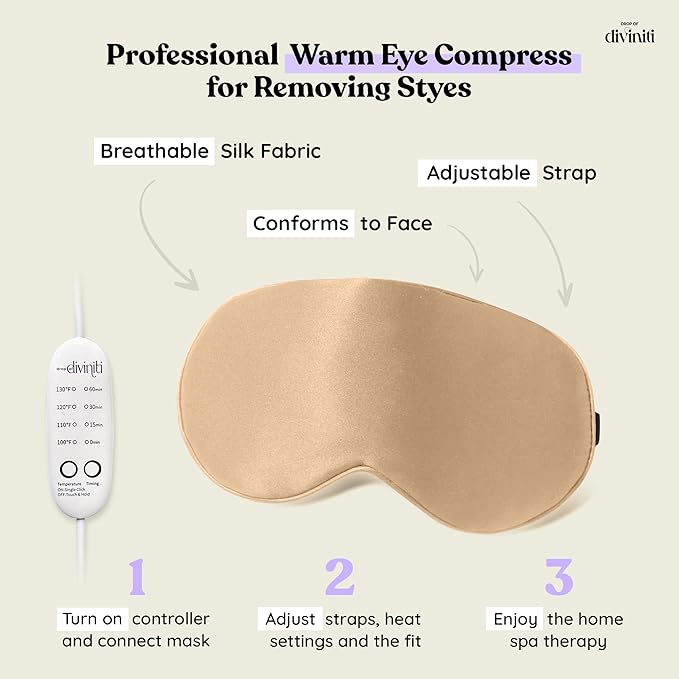 Heated Eye Mask for Dry Eye Relief - Stye Eye Treatment, Warming Eye Mask for Dry Eyes Mask Warm Compress for Eyes, Sinus Mask Heated Eye Patch - Dry Eye Mask Moist Heat Electric Warming - Champagne-VivaGrace Women
