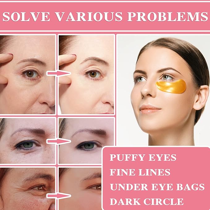 Under Eye Patches for Puffy Eyes & Dark Circles Treatments- 30 Pairs - Moisturizing Eye Mask for Reducing Fine Line,Hydrating Under Eye Pads,Improve Smooth Wrinkles and Under Eye Bags(Gold)-VivaGrace Women