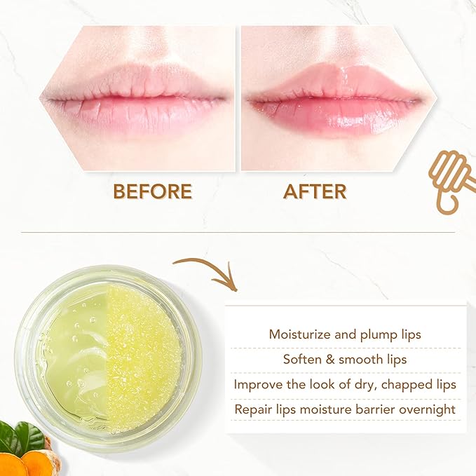 ANAIRUI Lip Therapy Set - Lip Care Kit - Includes Sugar Lip Scrub & Jelly Lip Sleep Mask, Lips Balm & Moisturizer, Dark Lip Care, Moisturizing for Fuller, Softer Lips (Turmeric & Honey)-VivaGrace Women