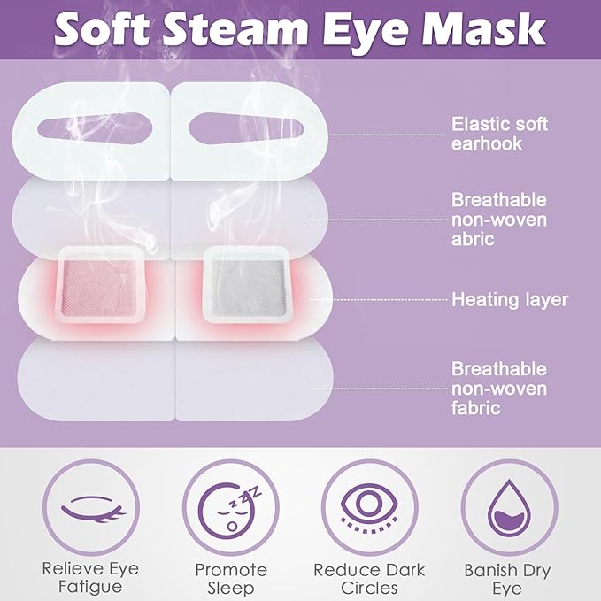 50 Packs Steam Eye Mask for Dry Eyes Spa Warm Sleep Eye Mask Self Heating Disposable Eye Masks for Home Office Travel Eyestrain Relieve (Lavender Scent)-VivaGrace Women
