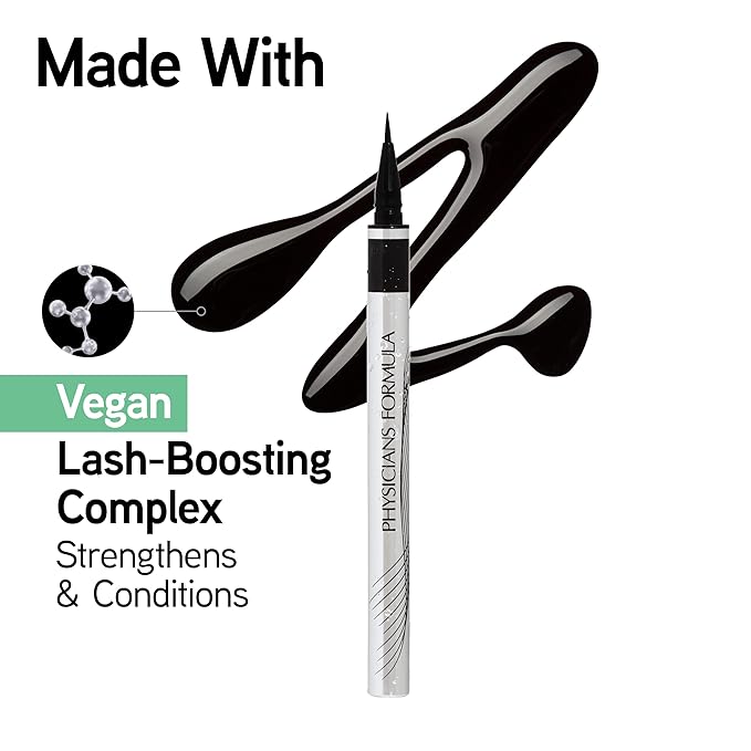 Physicians Formula Eye Booster Super Slim Liquid Eyeliner, Waterproof Precision with a Lash-Boosting Complex, Natural Finish, & Sensitive Skin Approved, Cruelty-Free & Vegan -Ultra Black (Pack of 2)