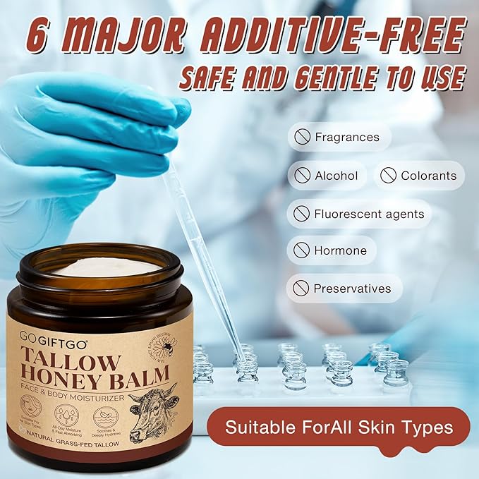 Beef Tallow for Skin,Tallow and Honey Balm,Beef Tallow for Face,Tallow Face Moisturizer,Natural Moisturizer Hydrates,Deeply Nourishes the Skin, Enhances Natural Radiance (1pcs)