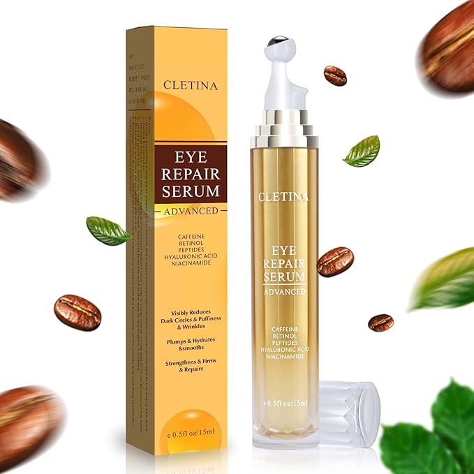 5% Caffeine Eye Serum With Roller For Dark Circles & Puffiness Bags Under Eye Treatment- Caffeine Eye Cream with 360° Massage Ball Roller For Anti Aging Wrinkles Fine Lines - Under eyes treatment-VivaGrace Women