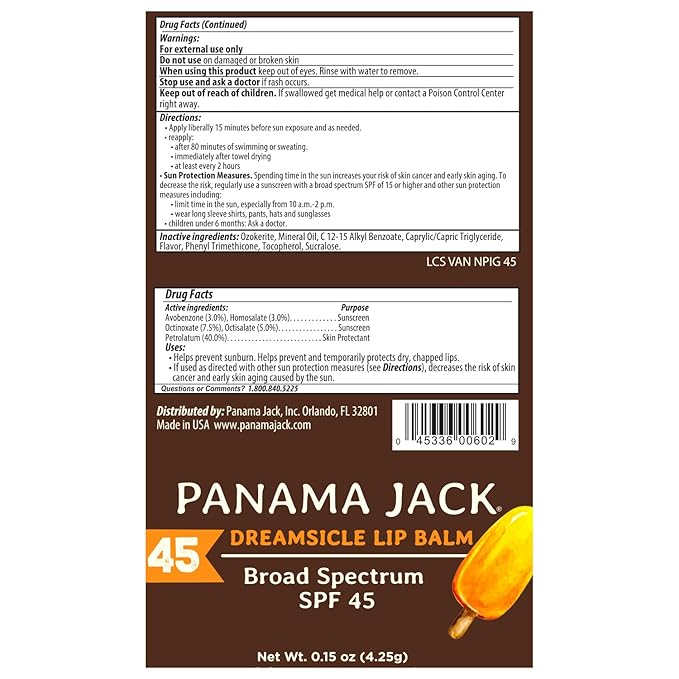 Panama Jack Sunscreen Lip Balm - SPF 45, Broad Spectrum UVA-UVB Sunscreen Protection, Prevents & Soothes Dry, Chapped Lips, Dreamsicle, 2-pack-VivaGrace Women