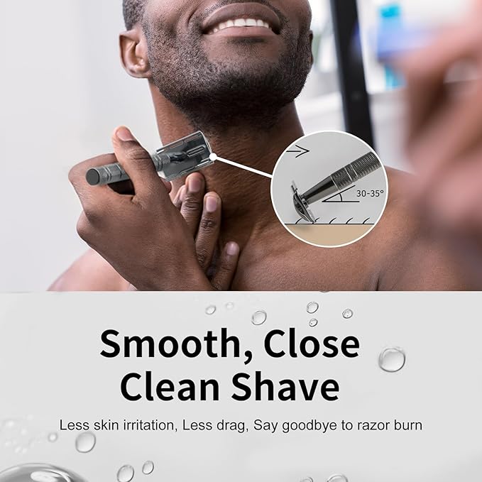 Gun Black Safety Razor, Single Blade Razors for Men & Women, with 10 Stainless Steel Double Edge Blades, Reusable Metal Razor, 1 Blade Razors, Eco-Friendly, Smooth and Close Shave, Plastic Free-VivaGrace Women
