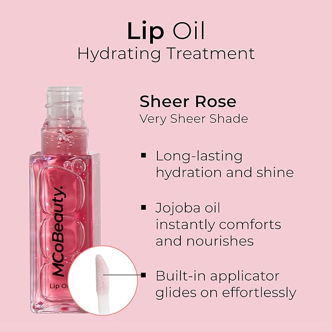 MCoBeauty Lip Oil Hydrating Treatment, Sheer Rose, Moisturizing Shine for Naturally Beautiful Lips, Vegan, Cruelty Free Cosmetics-VivaGrace Women
