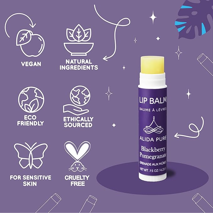 Blackberry Pomegranate Lip Balm Collection, Vegan Lip Balm Set, Beeswax Free, with Avocado Oil, Organic Jojoba Oil, and Vitamin E, Natural Moisturizer for Dry, Chapped Lips, 3 Tube Set-VivaGrace Women