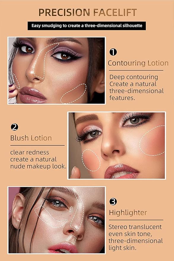 3 Pcs Liquid Contour Beauty Wand Set, Contour & Blush & Highlighter Stick with Cushion Applicator， Attached Easy to Blend, Long Lasting & Smooth Natural Matte Finish (01#03#04)-VivaGrace Women