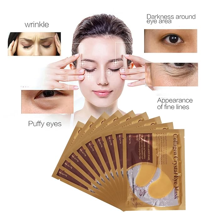 MEICOLY 30 Pads Lip and Eye Mask Sheet Moisturizing Gold Under Eye Mask Gel Crystal Collagen Anti-Aging Eye Patches Dark Circle Remover with Box,B-VivaGrace Women