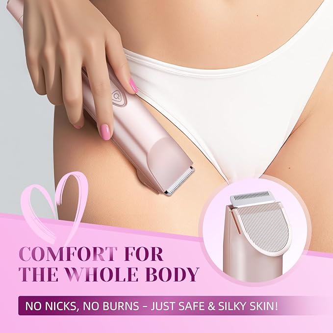 Bikini Trimmer for Women，3 in 1 Electric Razor with Ceramic Blades, IPX7 Waterproof, USB Rechargeable, Painless Hair Removal for Face，Body，Bikini Area, Travel Grooming Kit (Rose Gold)-VivaGrace Women