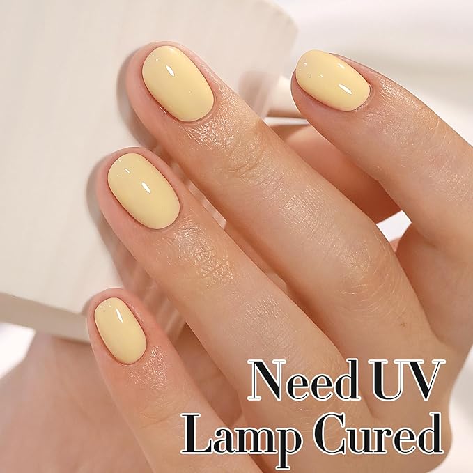 Double Rhythm 0.50 OZ Gel Polish Hema Free Same Color Same Bottle Golden Round Translucent Neutral Natural Milky 15 ML Jelly UV Polish Art DIY at Home (Cream Yellow-C1064)
