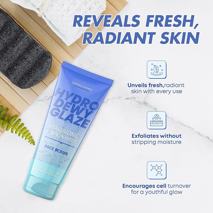 Hyaluronic Acid Facial Scrub - Dermatologist Tested, Anti-Aging, Korean Skin Care, Hydrates & Plumps Dry Skin, Improves Texture & Firmness - Gentle, Vegan, 95% Natural - 1 Pack-VivaGrace Women