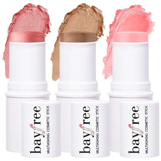 KIMUSE Multi Stick Trio Face Makeup, Cream Blush Stick for Cheeks & Lips, Moisturizer & Contour Makeup Sticks for All Skin,PEACHY PINK-VivaGrace Women