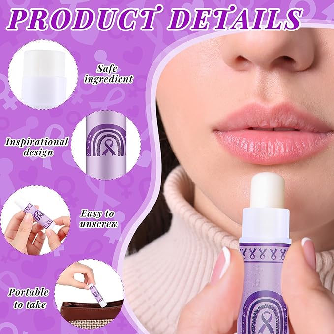 50 Set Overdose Awareness Lip Balms Gifts with 50 Organza Bags 50 Purple Awareness Ribbon Pins Raise Awareness for Domestic Violence Pancreatic Cancer Lupus Alzheimer's Awareness-VivaGrace Women