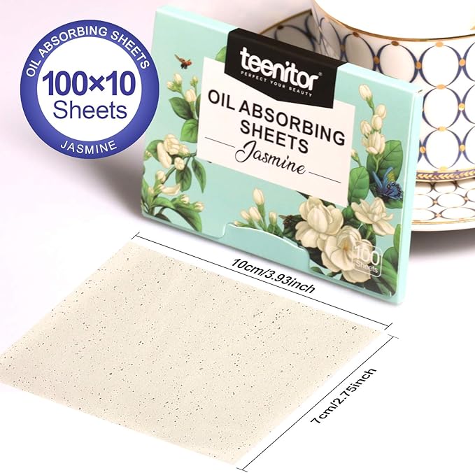 Teenitor Oil Absorbing Sheets for Face, 1000 Sheets Jasmine Oil Blotting Paper for Oily Skin, Natural Oil Control Film Oil Blotting Sheets for Face Men Women, Face Oil Sheets-VivaGrace Women