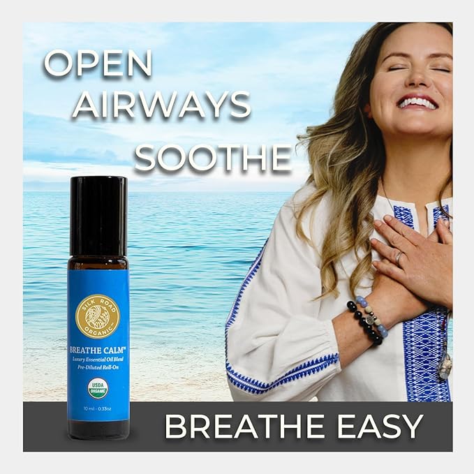Silk Road Organic Breathe Calm Essential Oil Breathe Easy Blend Roll On, 100% Pure USDA Certified Aromatherapy for Cold, Cough, Congestion, Allergy Relief, & Wellness - 10 ml Roller-VivaGrace Women