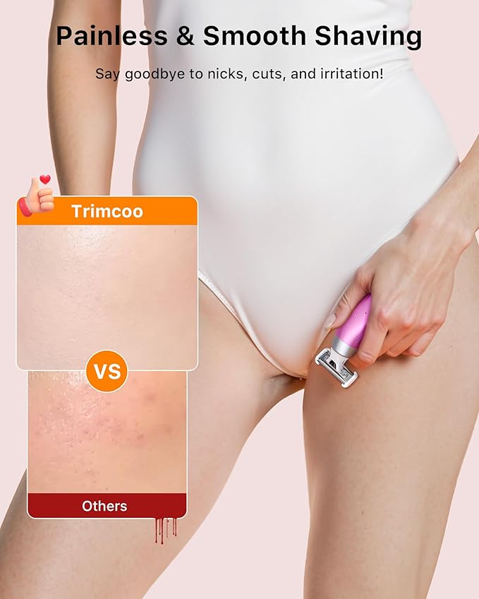 Mini Bikini Trimmer for Women - Intimate Pubic Hair Removal, Electric Body Groomer, Small Portable Wet/Dry Shaver, Magnetic Blade, USB-C Rechargeable with Travel Case, Easy to Clean (Pink)-VivaGrace Women