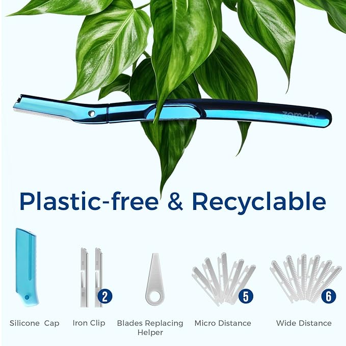 ZOMCHI Eyebrow Razor, Face Razors for Women&Men, Eyebrow Trimmer with Protective Silicone Cap, Dermaplane Razor-Easy&Safe Hair Removal(Blue,11 Blades)-VivaGrace Women