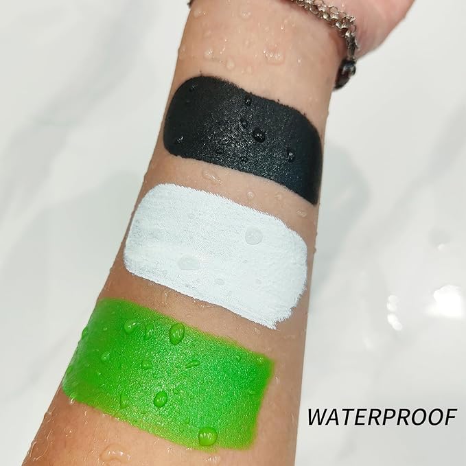 MEICOLY 7Pcs Black White Green Face Body Paint Stick Set with Setting Powder and Sponges,Clown Black White Face Paint,Green Body Paint for Halloween SFX Cosplay Makeup,Waterproof-VivaGrace Women