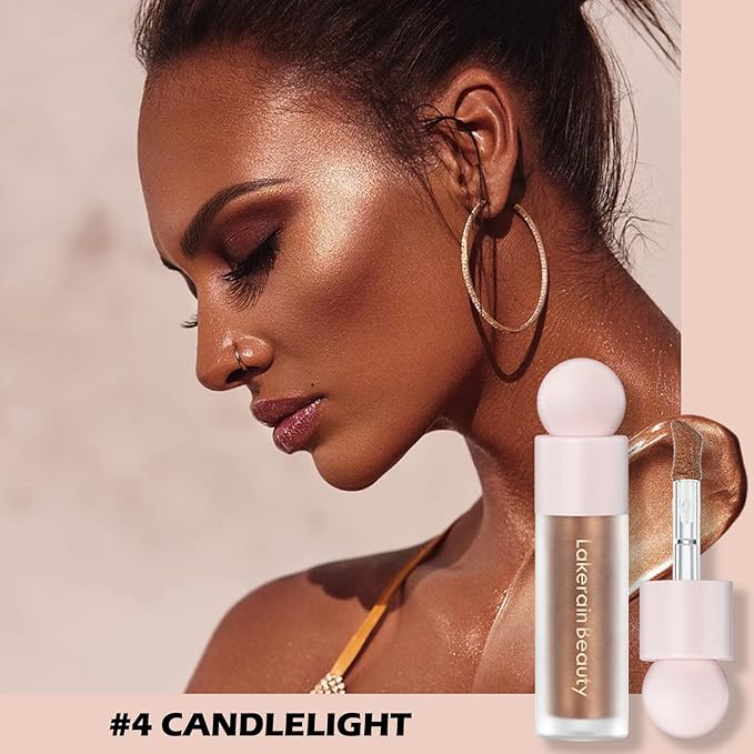 Erinde Liquid Highlighter Makeup, Face Highlighter Bronzer Makeup Stick, Natural Glossy Finish, Lightweight Blendable Silky Smooth Cream Face Illuminator Makeup, Cruelty-free, 04# CANDLELIGHT-VivaGrace Women
