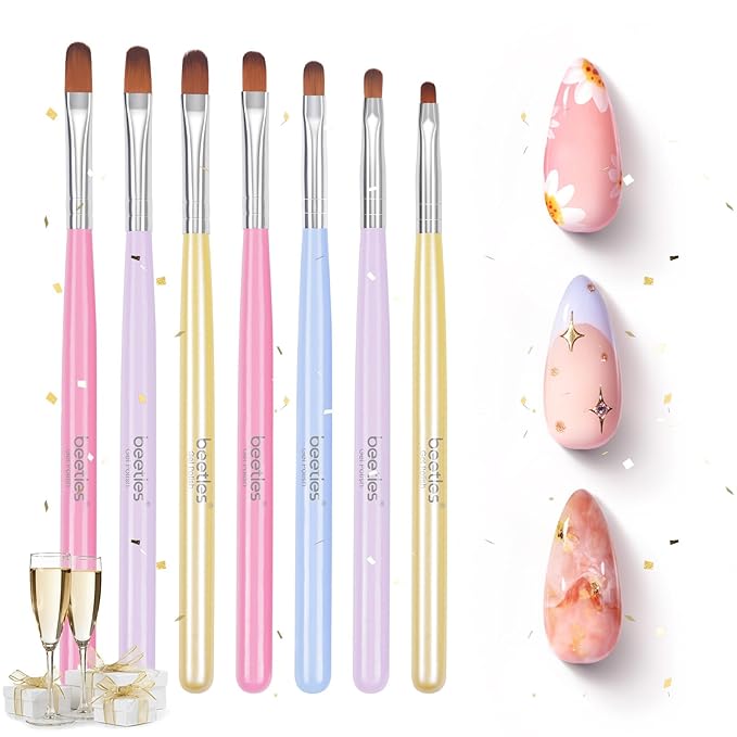 Beetles Gel Nail Brush, 7Pcs Nail Art Brushes, Nail Art Tips Nail Brushes for Nail Art Nail Painting Brush Pen Set for Home and Salon Use Decoration-VivaGrace Women