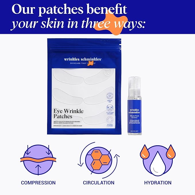 Wrinkles Schminkles Under Eye Wrinkle Starter Pack - Set of Reusable Under Eye Wrinkle Patches (3 pairs) + Silicone Patch Cleanser (2 oz) for Smoother Under Eyes & Fresh Look-VivaGrace Women