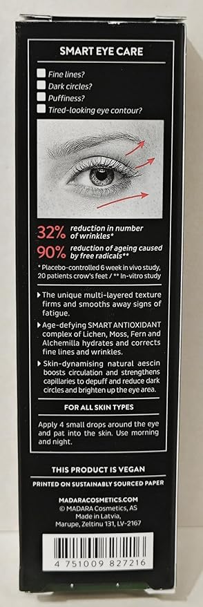 MÁDARA Organic Skincare | SMART Anti-Fatigue Eye Rescue Cream - 15 ml, With a Smart Antioxidant Complex, Natural Aescin And Caffeine, 100% Natural Origin, Vegan, Ecocert Certified-VivaGrace Women