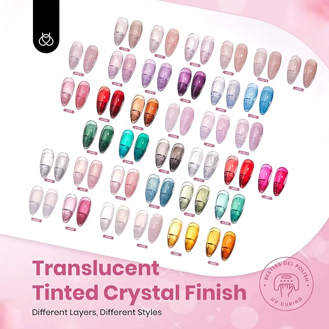 Beetles Jelly Gel Nail Polish Set, 53PCS 36 Colors Jelly Pink Milky White Red Black Blue Green Silver Cat Eye Base Glitter Glossy Matte Top Coat Crystal Ice Collection French Nails Gift for Women-VivaGrace Women