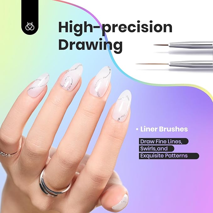 Beetles Nail Art Brushes, 6pcs Nail Art Tool Set, Nail Double-headed Dotting Tools, Striping Nail Art Brushes for Long/Short Lines, Nail Drawing Pen with Nail Brush Holder&Palette For Nail Design-VivaGrace Women