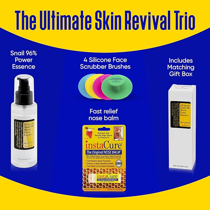 Original Nose Balm, Advanced Snail 96 Mucin Power Essence (3.38 fl oz) Bundle with 4 x Silicone Facial Cleansing Brushes & Matching Gift Box-VivaGrace Women