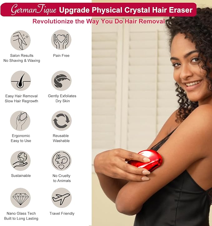 Crystal Hair Eraser,Natural Crystal Hair Remover,Reusable Painless Nano Glass Hair Removal Device Without Shaver,Gentle Crystal Epilator and Exfoliator for Soft Silky Skin(Red)-VivaGrace Women