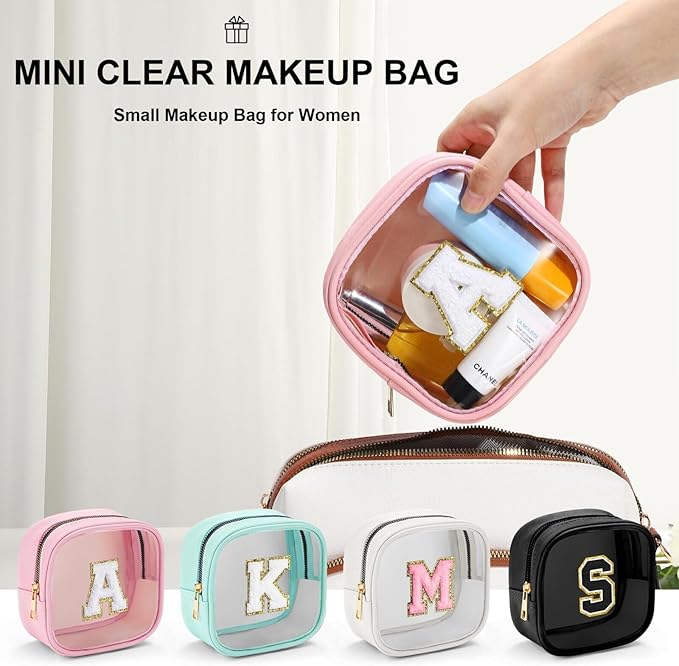 YOOLIFE Initial Make Up Bag Travel Toiletry Bag, Clear Makeup Bag Preppy Cosmetic Bags Organizer Travel Essentials Gifts for Women Teen Girlfriend Teacher Mom Birthday Mothers Day Gifts Blue E-VivaGrace Women