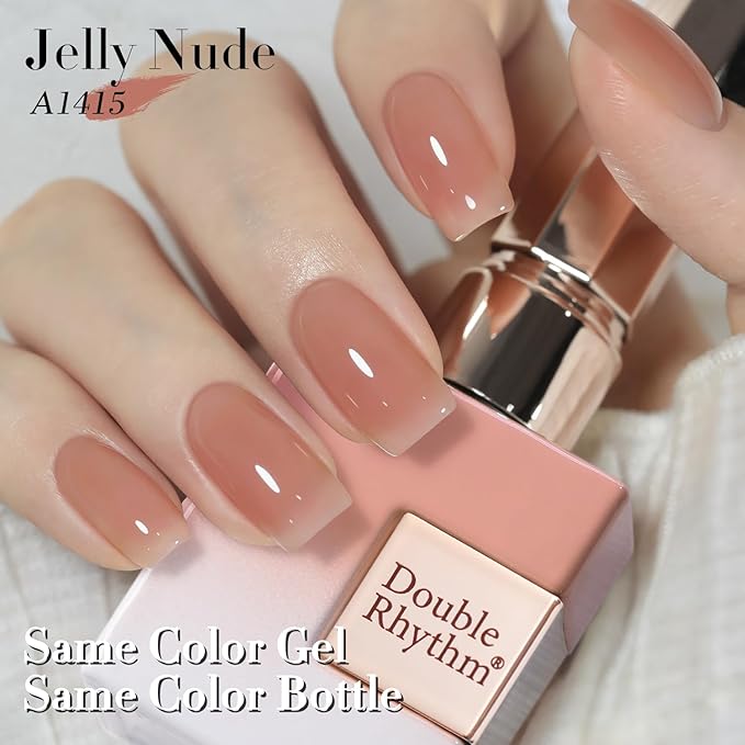 Double Rhythm Translucent Gel Polish Sheer Neutral Natural Light Milky Same Color Same Bottle 15ML Jelly Nail Polish Nail Art DIY at Home (Neutral Nude-A1415)-VivaGrace Women