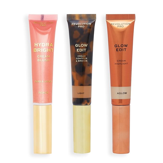 Cream Face Wand Trio, Cream Contour, Blush & Highlighter Makeup Set, Vegan & Cruelty Free, Light, 1 x 12 ml, 2 x 15 ml-VivaGrace Women