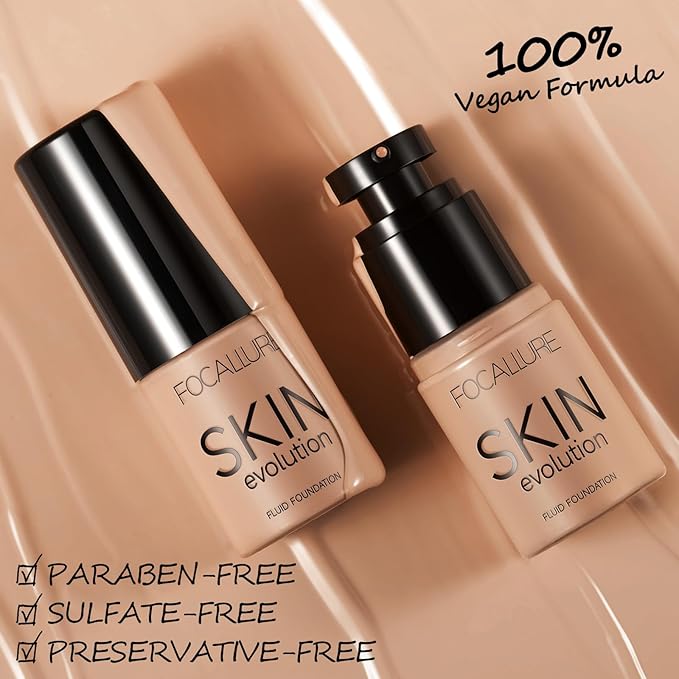 FOCALLURE 2 Pcs Liquid Foundation, Skin Evolution Foundation + Concealer, Full Coverage Foundation Makeup, Durable, Waterproof, Oil-Control, Hides Wrinkles & Lines, Natural Tan-VivaGrace Women
