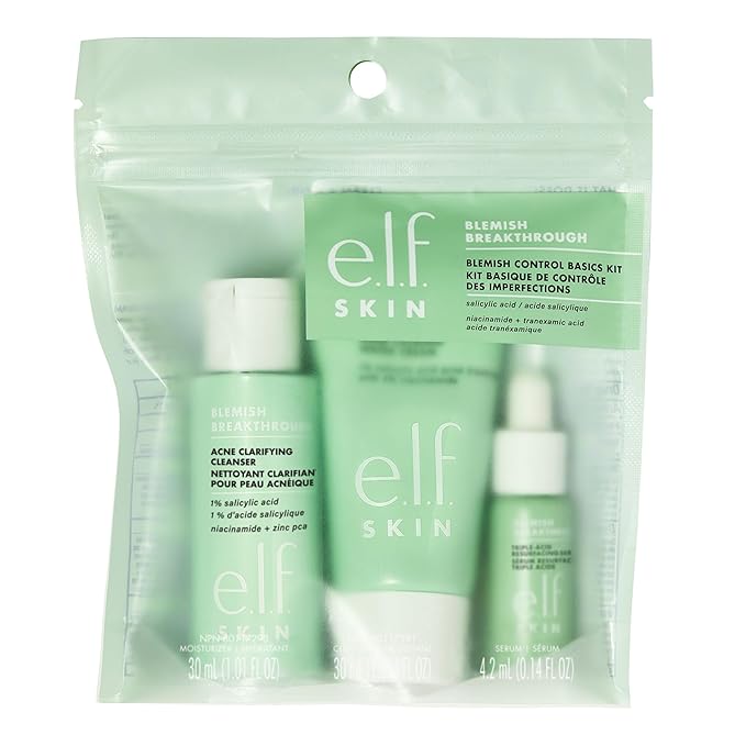 e.l.f. SKIN Blemish Breakthrough Blemish Control Basics Kit, Travel-Size Acne Skincare Routine, Cleanser, Serum & Moisturizer, Vegan & Cruelty-Free-VivaGrace Women